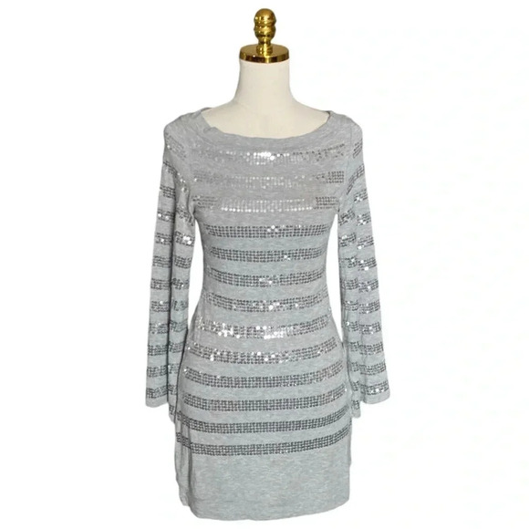FLAVIO CASTELLANI | Grey Sequins Embellished Evening Dress Stretch Sz 44 (US 8) - Picture 1 of 8